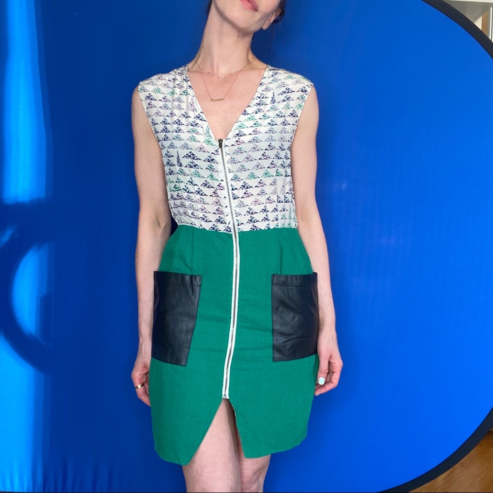 Geren Ford silk shift dress w/leather pockets